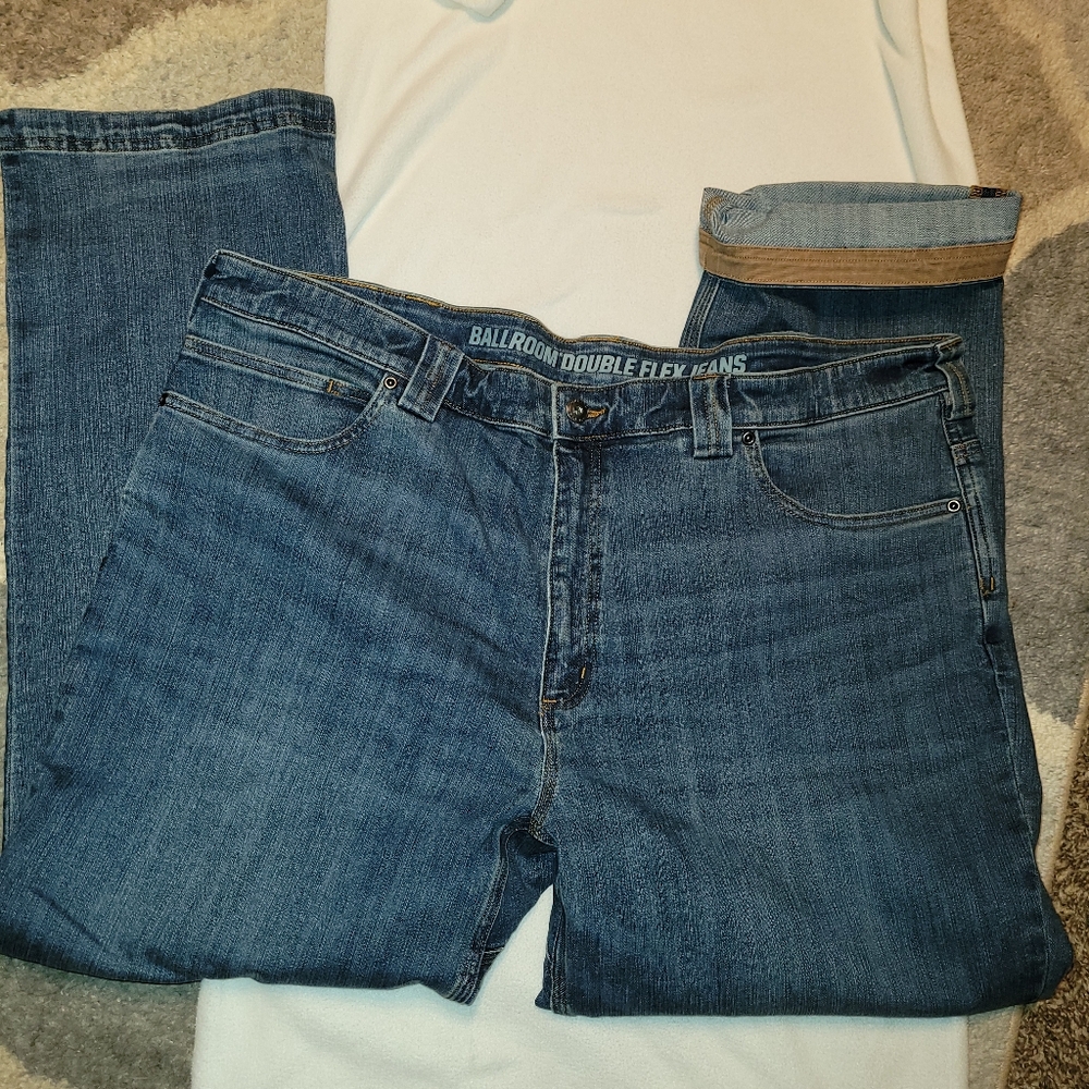 Duluth Mens Ballroom Double Flex Standard Fit Jeans Size 42x30 Blue Stretch